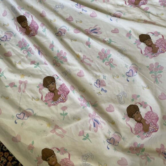 Vintage Dan River Barbie Flat Sheet Twin Size Floral & Ballerina Print Fabric - Picture 4 of 9